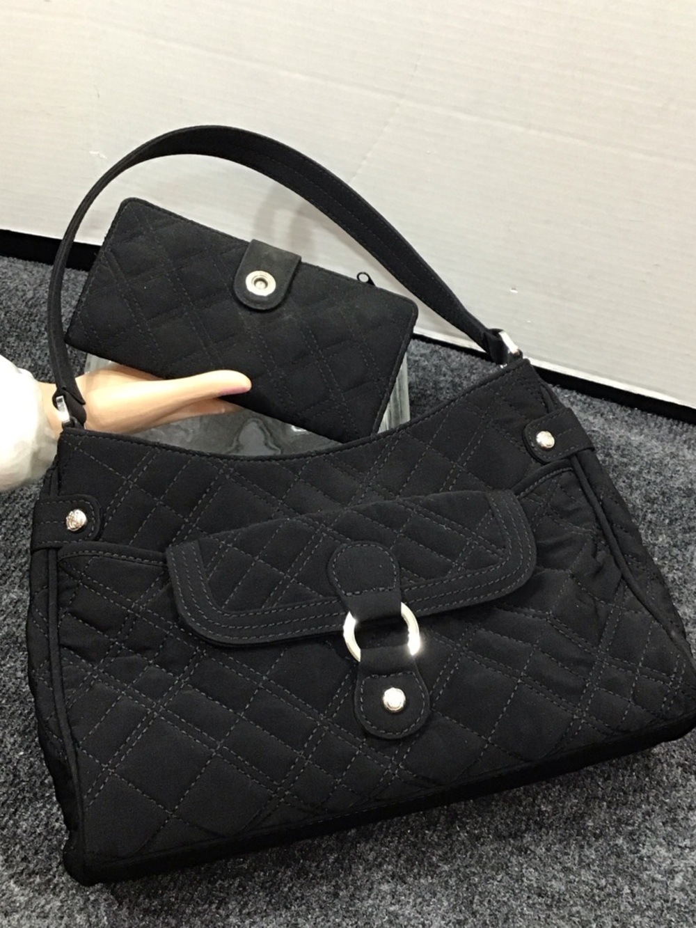 Vera Bradley Quilted Black Shoulder Bag with Matching Wallet